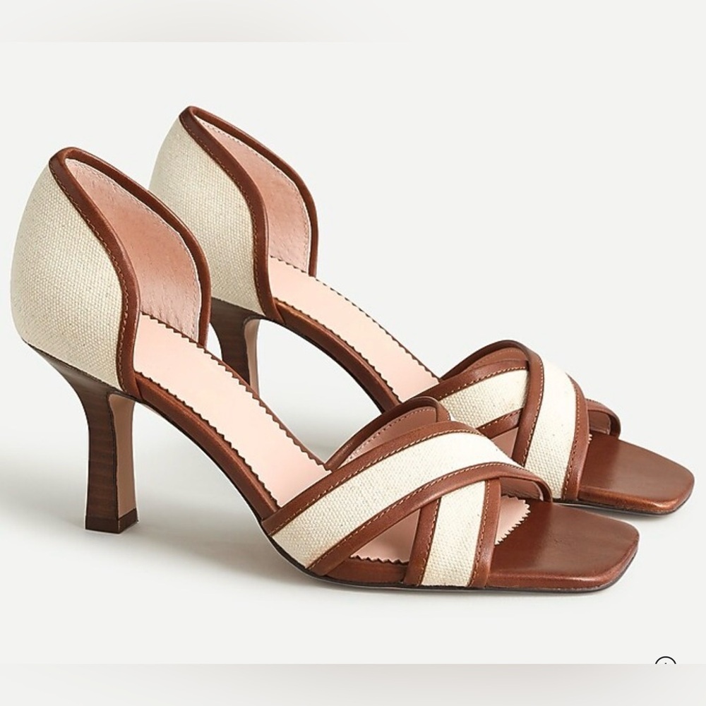 J. Crew Brown Canvas cross-strap midheel sandals sz 11